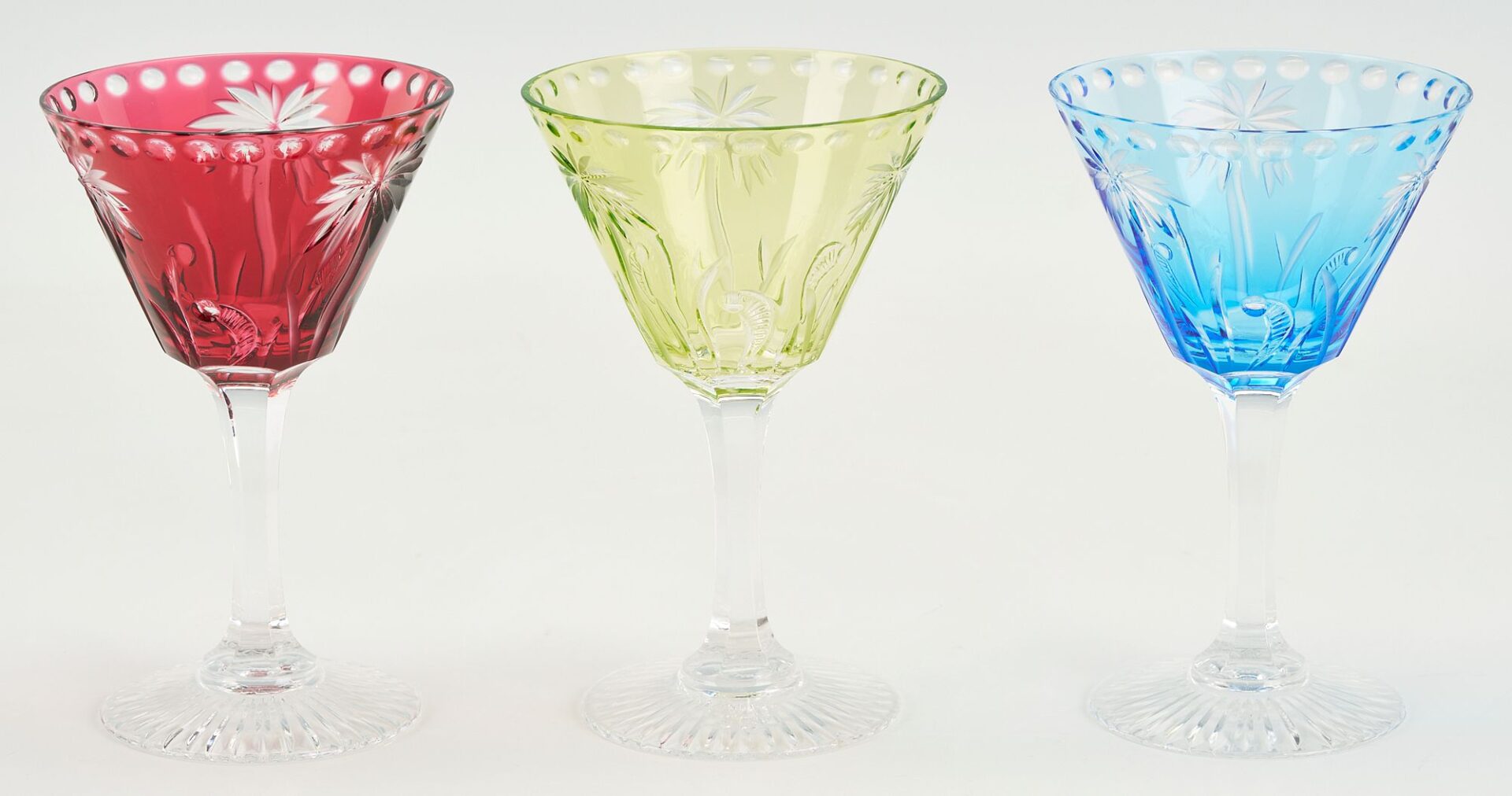 Lot 353: 6 William Yeoward Colored Martini Glasses
