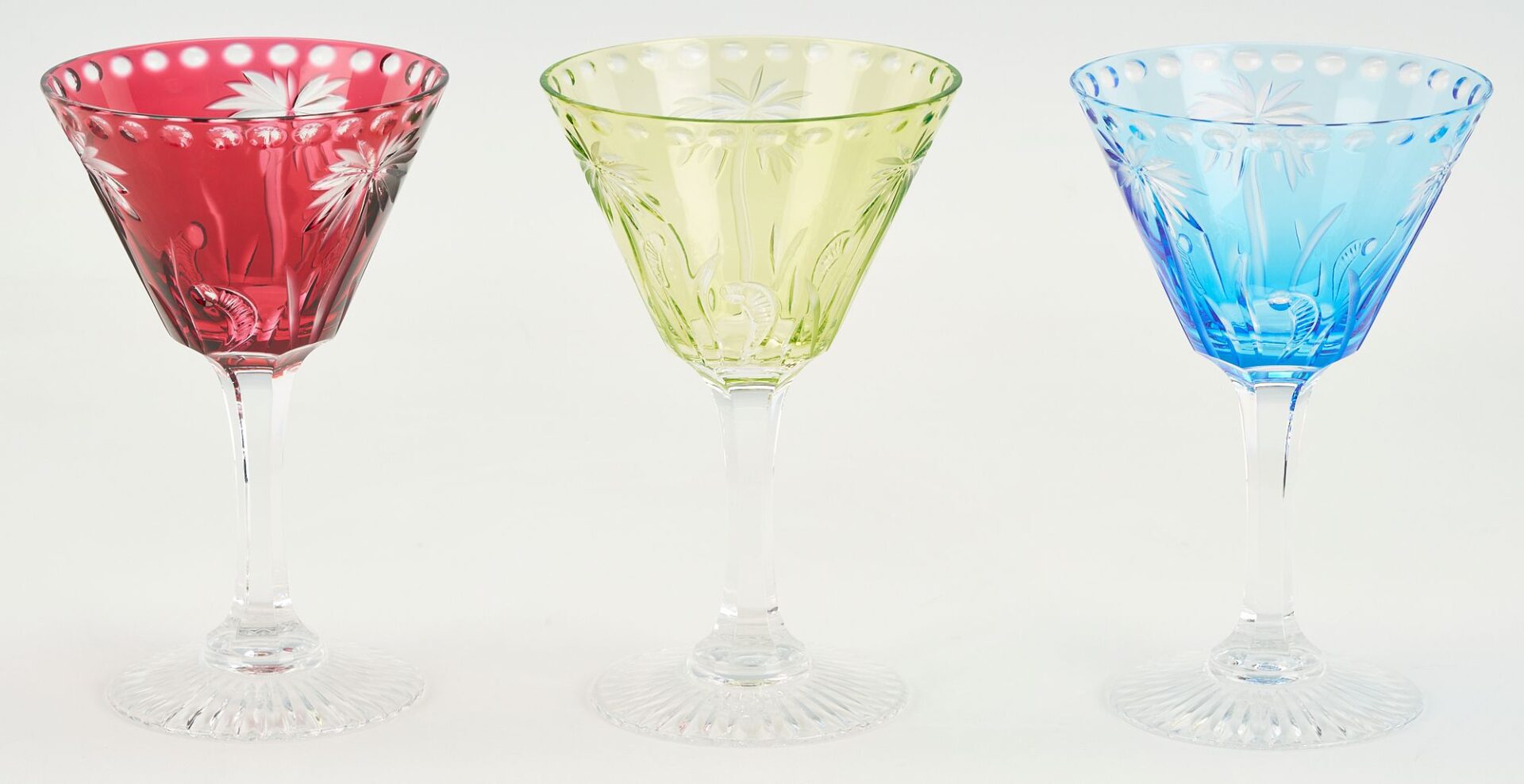 Lot 353: 6 William Yeoward Colored Martini Glasses