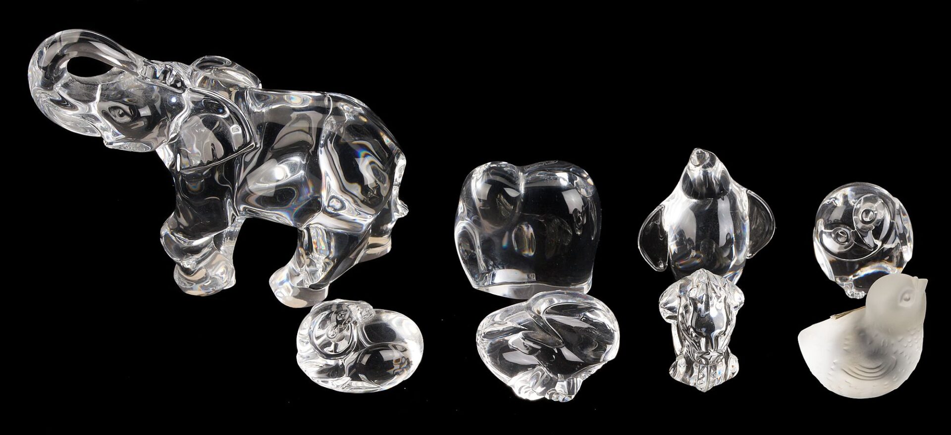 Lot 355: 8 Crystal Animal Figurines, incl. Baccarat and Steuben