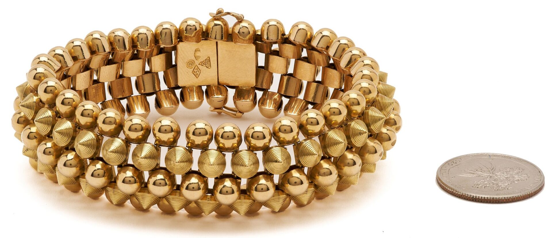 Lot 35: 18K Gold Italian Etruscan Revival Link Bracelet by Oreste Guidi