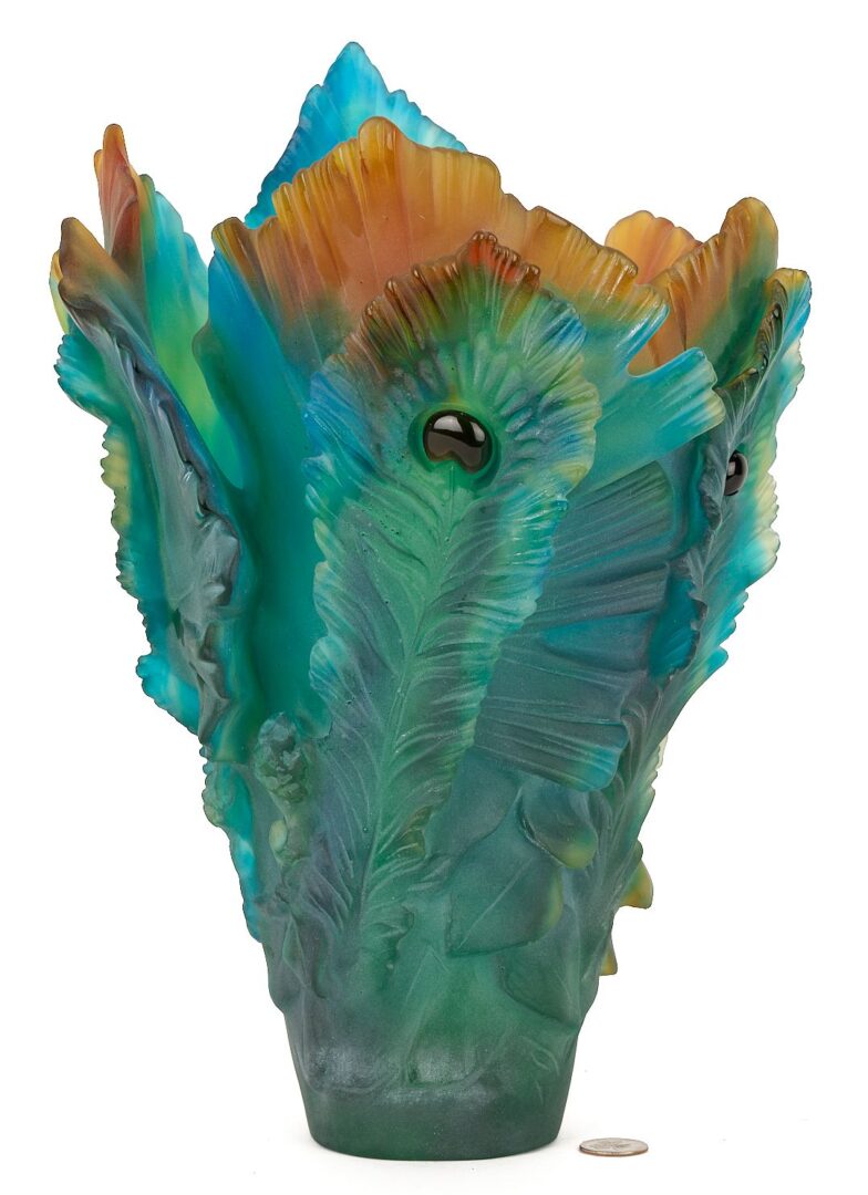 Lot 361: Large Daum Fleur de Paon Art Glass Vase