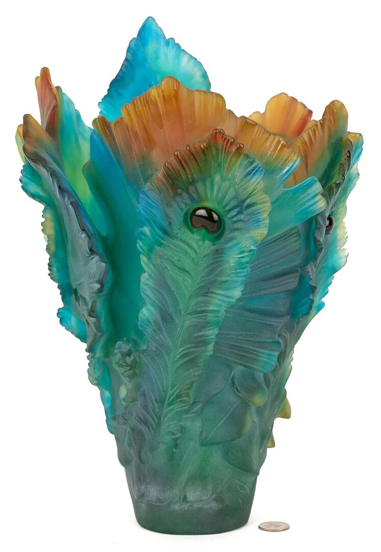 Lot 361: Large Daum Fleur de Paon Art Glass Vase