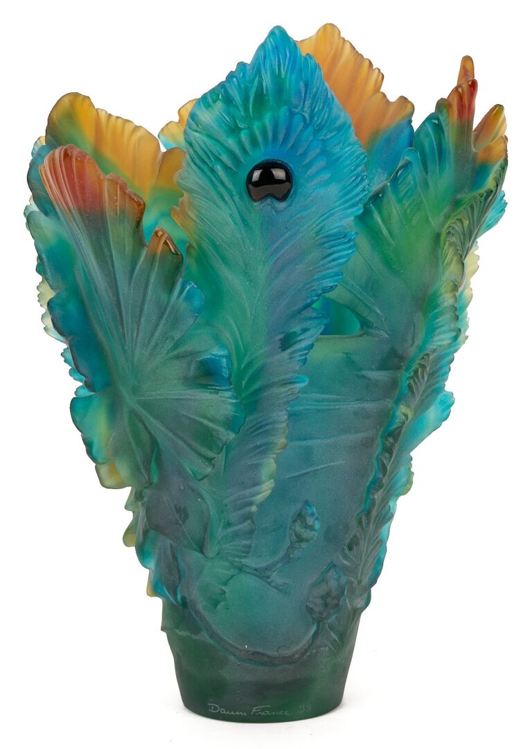 Lot 361: Large Daum Fleur de Paon Art Glass Vase