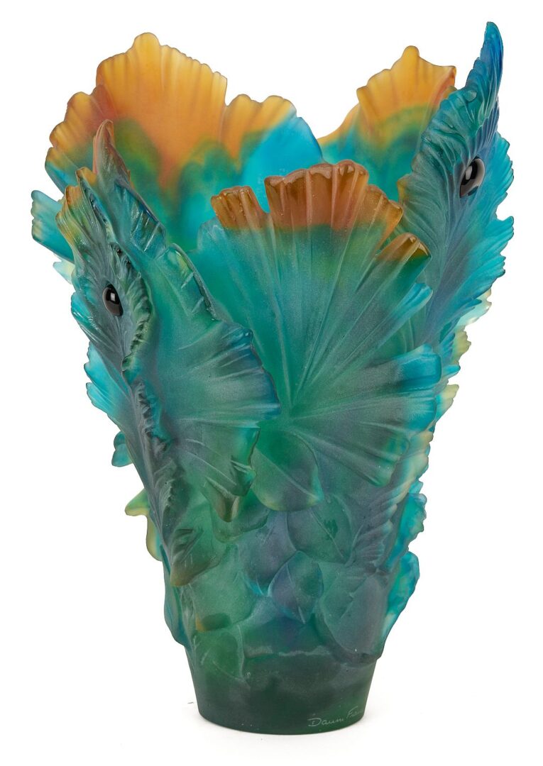 Lot 361: Large Daum Fleur de Paon Art Glass Vase