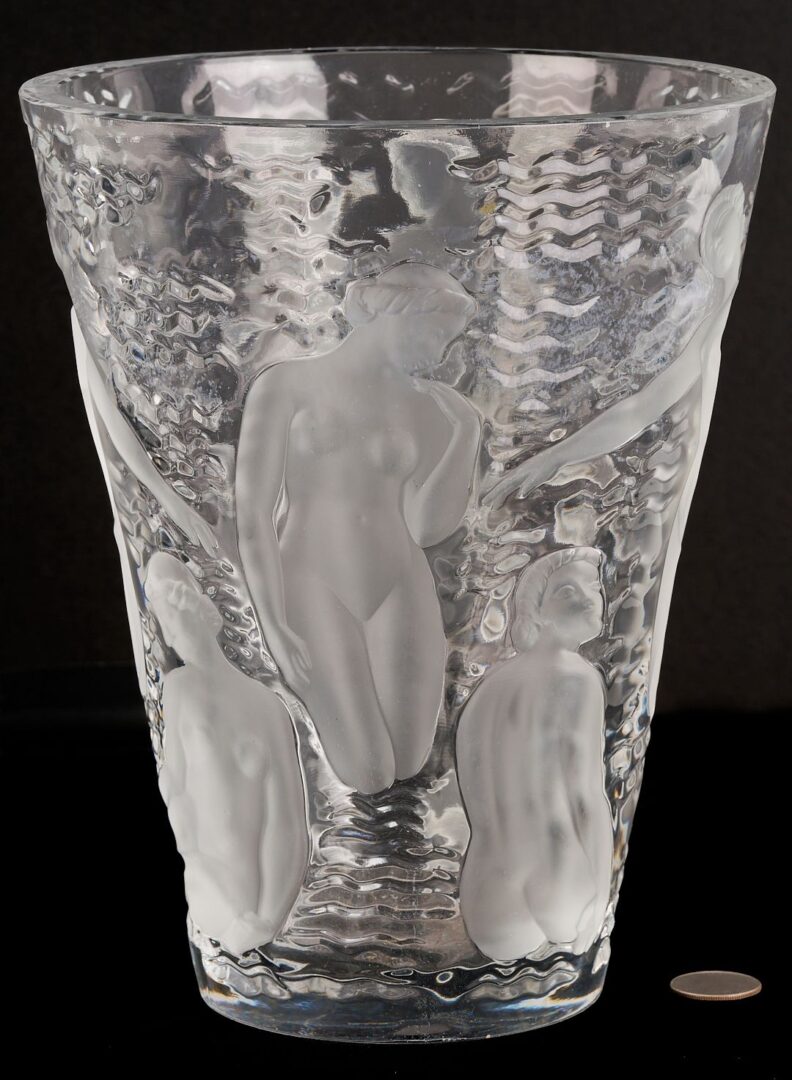 Lot 363: Lalique Ondines Crystal Vase, Figural Decoration
