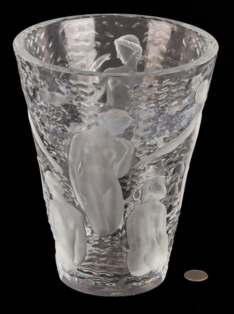 Lot 363: Lalique Ondines Crystal Vase, Figural Decoration