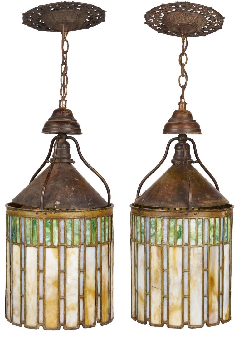 Lot 365: Pair of J.P. Frink Arts & Crafts Period Hanging Lanterns