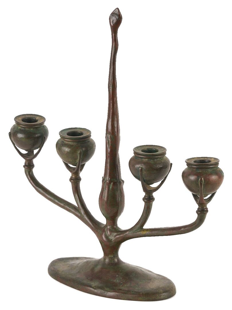 Lot 368: Tiffany Studios 4 Light Bronze Candelabra