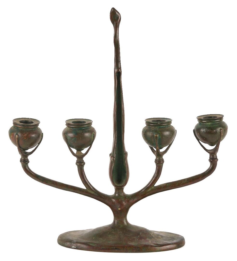 Lot 368: Tiffany Studios 4 Light Bronze Candelabra