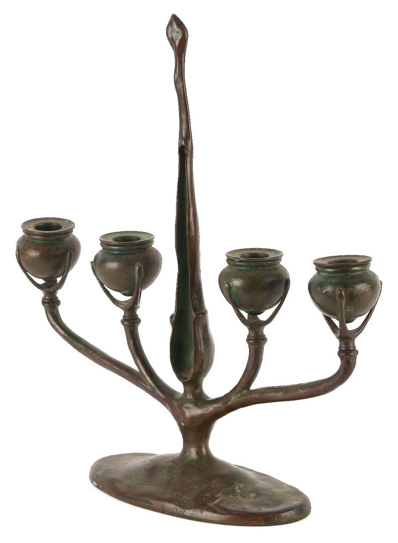 Lot 368: Tiffany Studios 4 Light Bronze Candelabra