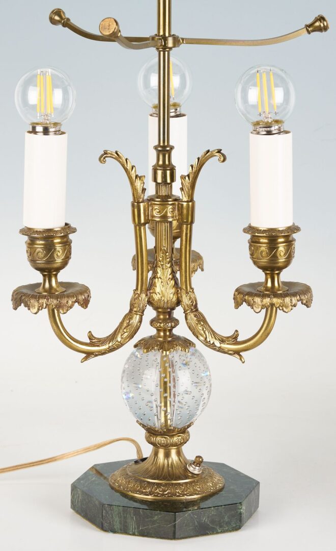 Lot 369: Pairpoint 3-arm Lamp, Reverse Glass Shade