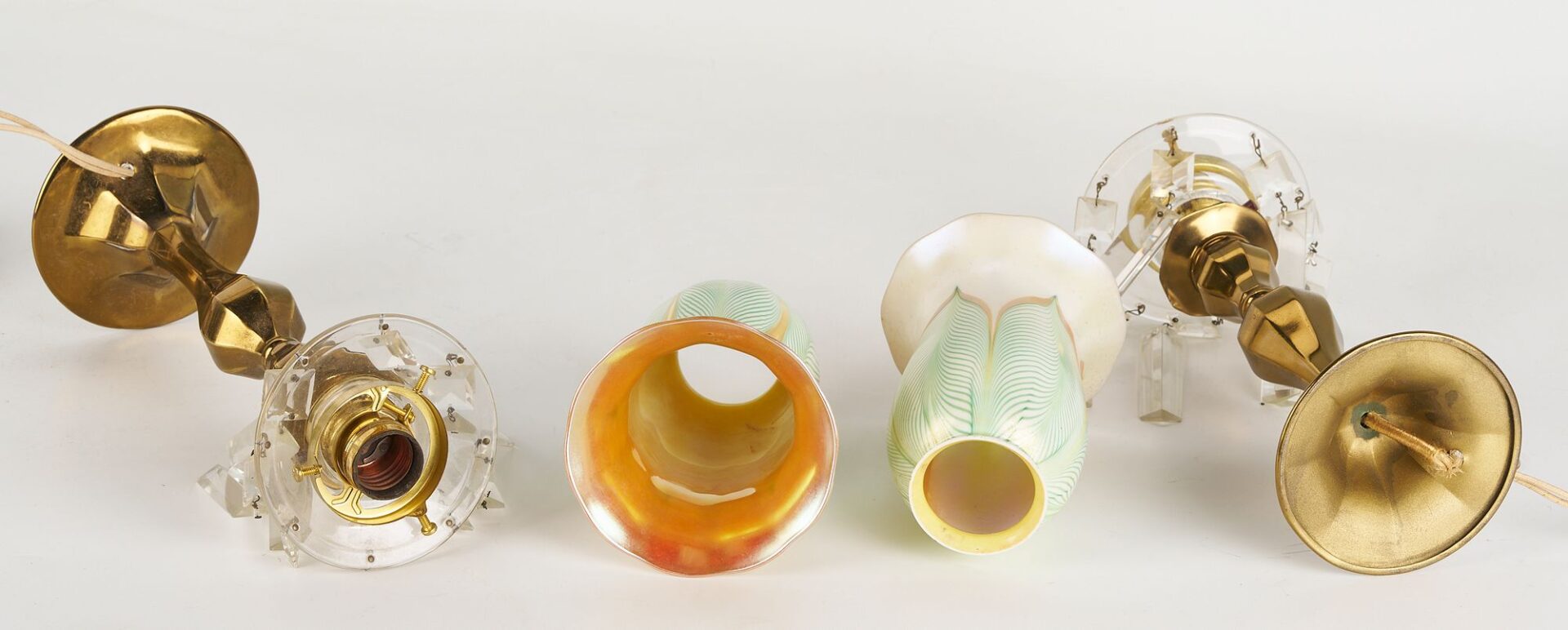 Lot 370: Pair of Lamps with Pulled Feather Shades attrib. Steuben