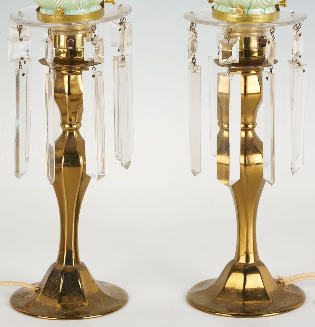 Lot 370: Pair of Lamps with Pulled Feather Shades attrib. Steuben