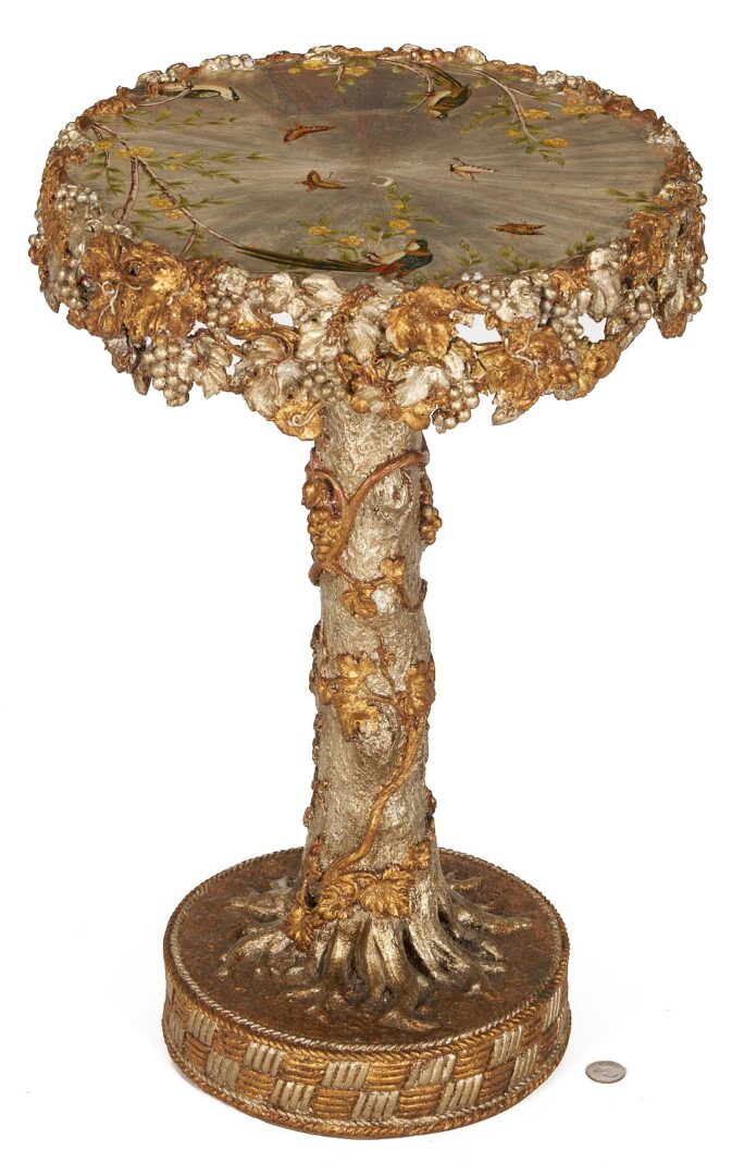 Lot 385: Tree Form Gueridon Table with Painted Bird Decoration