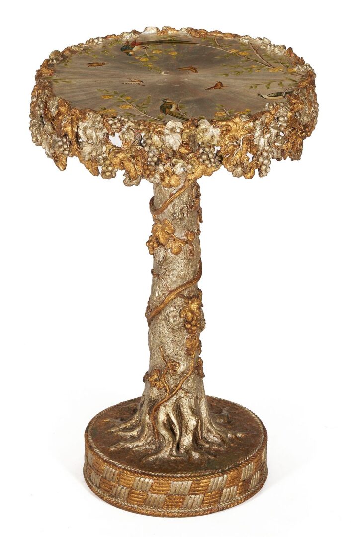 Lot 385: Tree Form Gueridon Table with Painted Bird Decoration