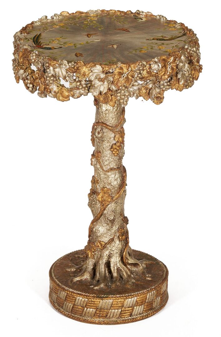 Lot 385: Tree Form Gueridon Table with Painted Bird Decoration