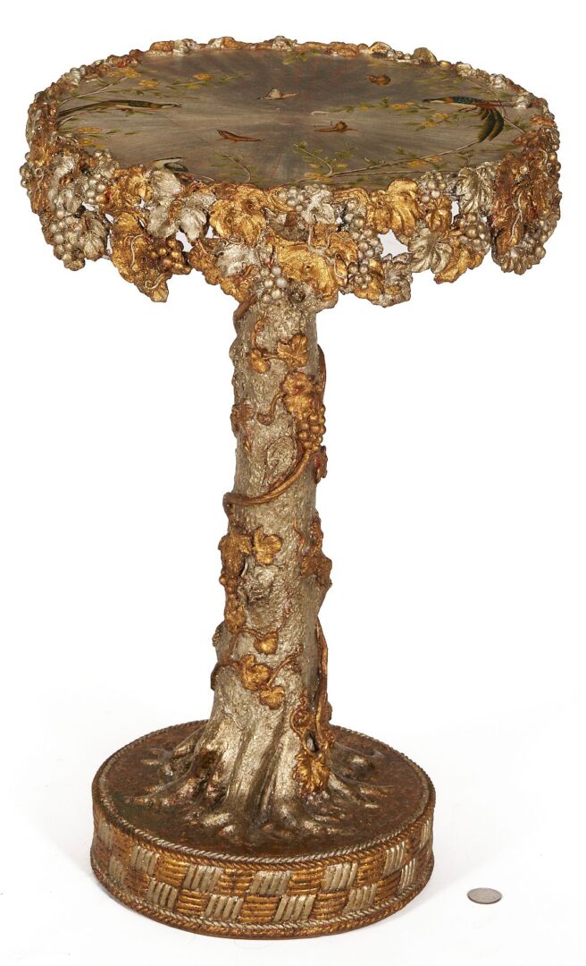 Lot 385: Tree Form Gueridon Table with Painted Bird Decoration