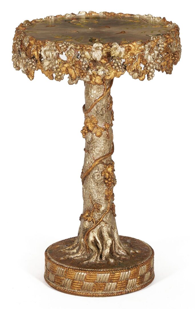 Lot 385: Tree Form Gueridon Table with Painted Bird Decoration