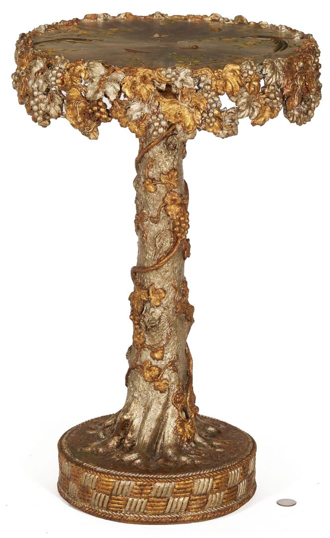 Lot 385: Tree Form Gueridon Table with Painted Bird Decoration