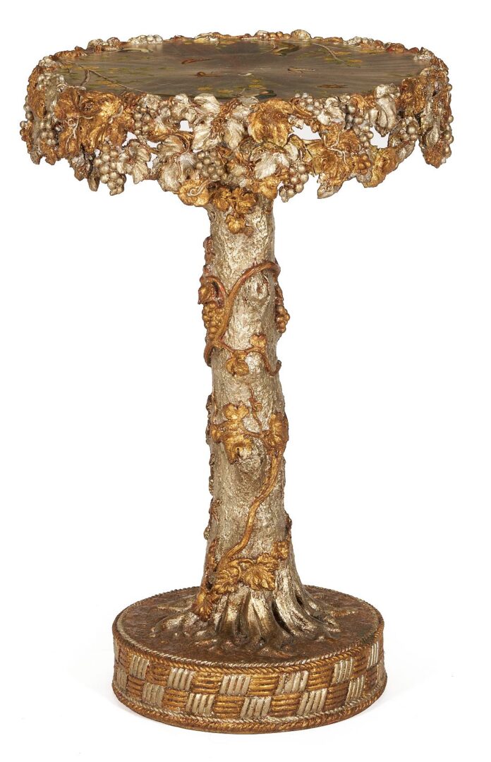 Lot 385: Tree Form Gueridon Table with Painted Bird Decoration