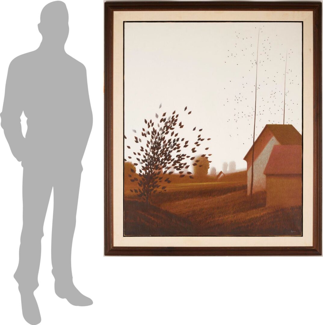 Lot 394: Large Robert Kipniss Oil Landscape, Sheds & Trees