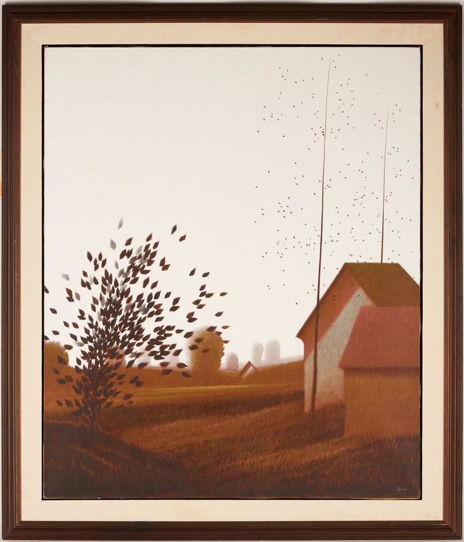 Lot 394: Large Robert Kipniss Oil Landscape, Sheds & Trees
