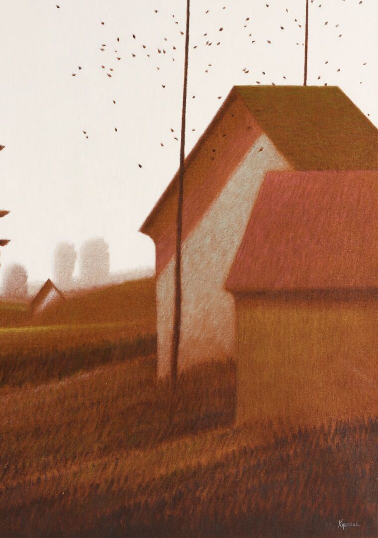 Lot 394: Large Robert Kipniss Oil Landscape, Sheds & Trees