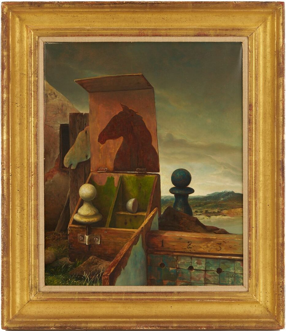 Lot 396: Samuel Bak Exhibited Surrealist Painting, The Origins of the Endgame
