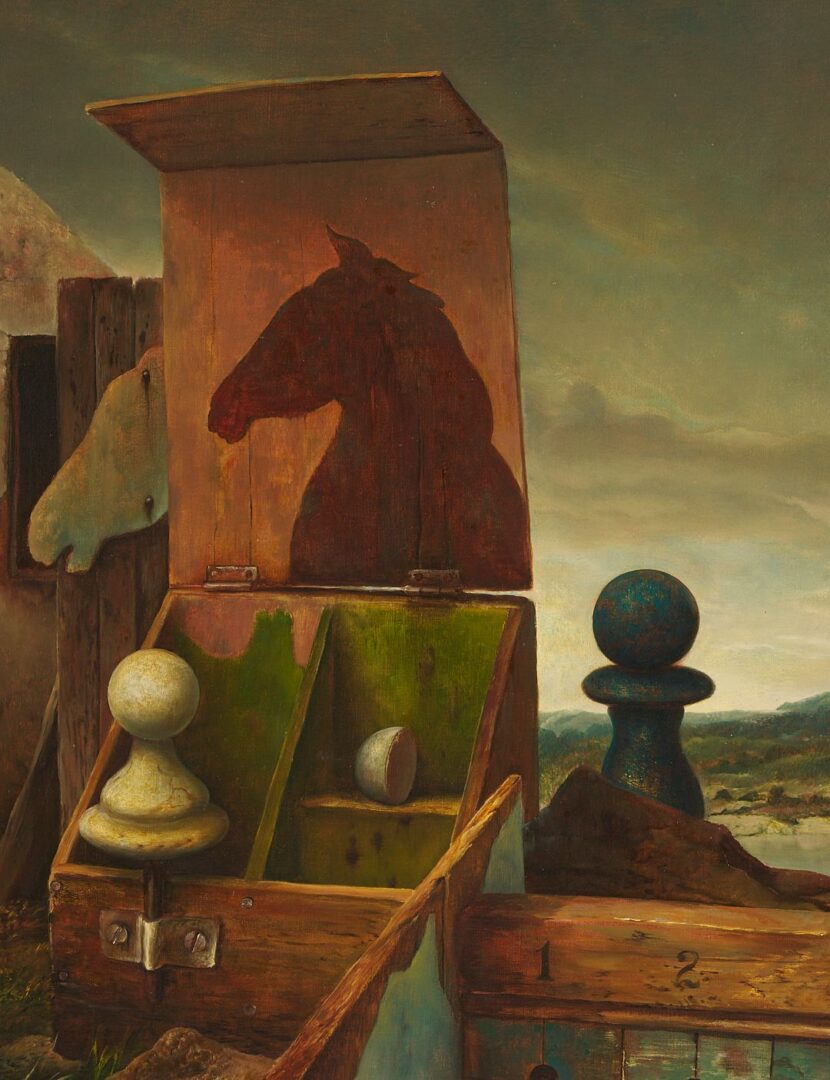 Lot 396: Samuel Bak Exhibited Surrealist Painting, The Origins of the Endgame