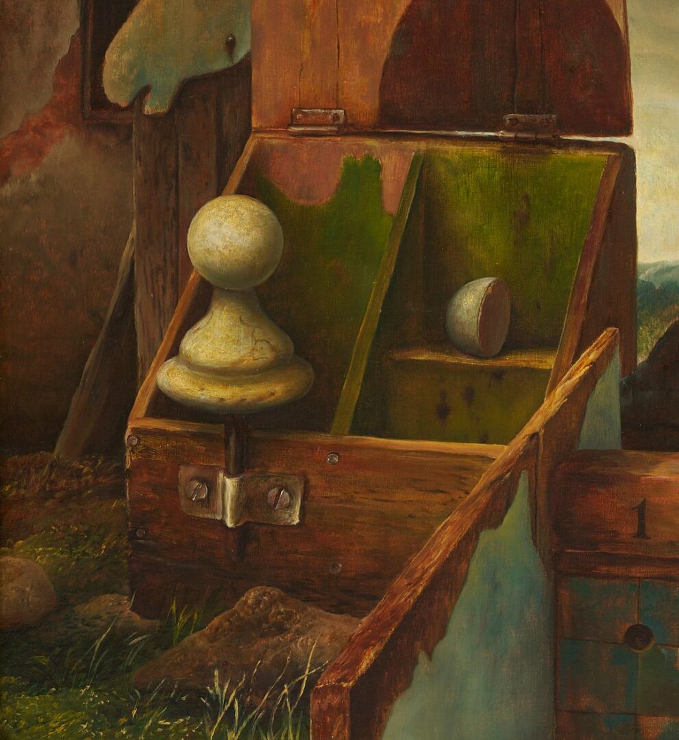 Lot 396: Samuel Bak Exhibited Surrealist Painting, The Origins of the Endgame