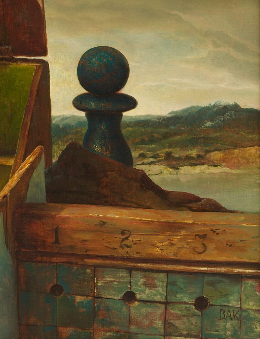 Lot 396: Samuel Bak Exhibited Surrealist Painting, The Origins of the Endgame