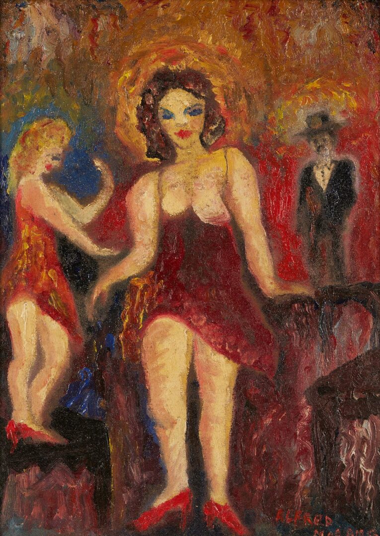 Lot 397: Alfred Morang Modernist O/B Painting, Ladies of the Evening