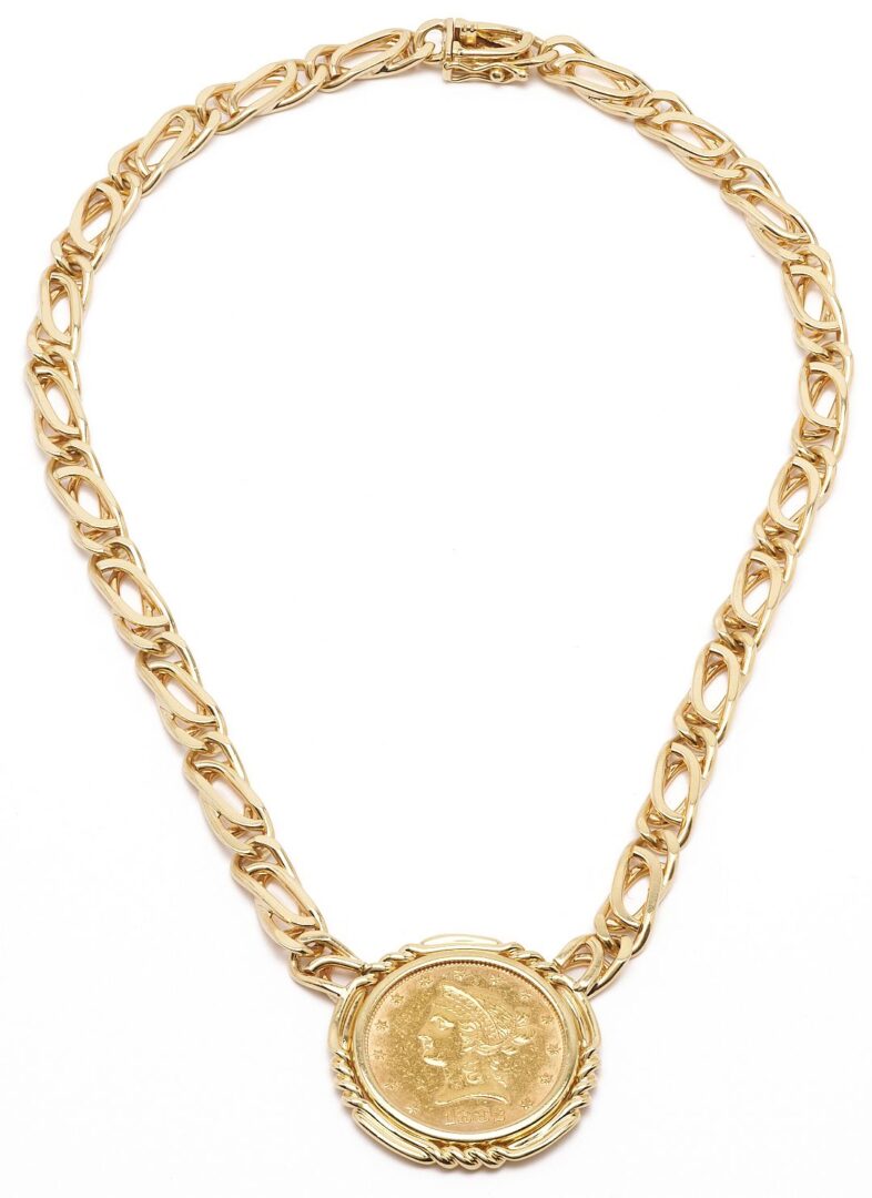 Lot 39: 14K Gold Necklace w/ 1882 Liberty $10 Gold Coin