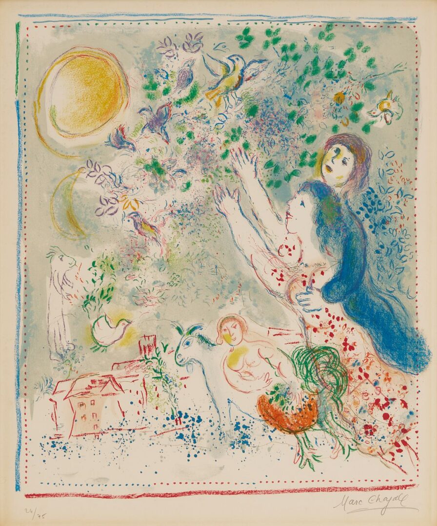 Lot 412: Marc Chagall Signed Lithograph, Chasing The Bluebird (La Chasse a l’Oiseau bleu)
