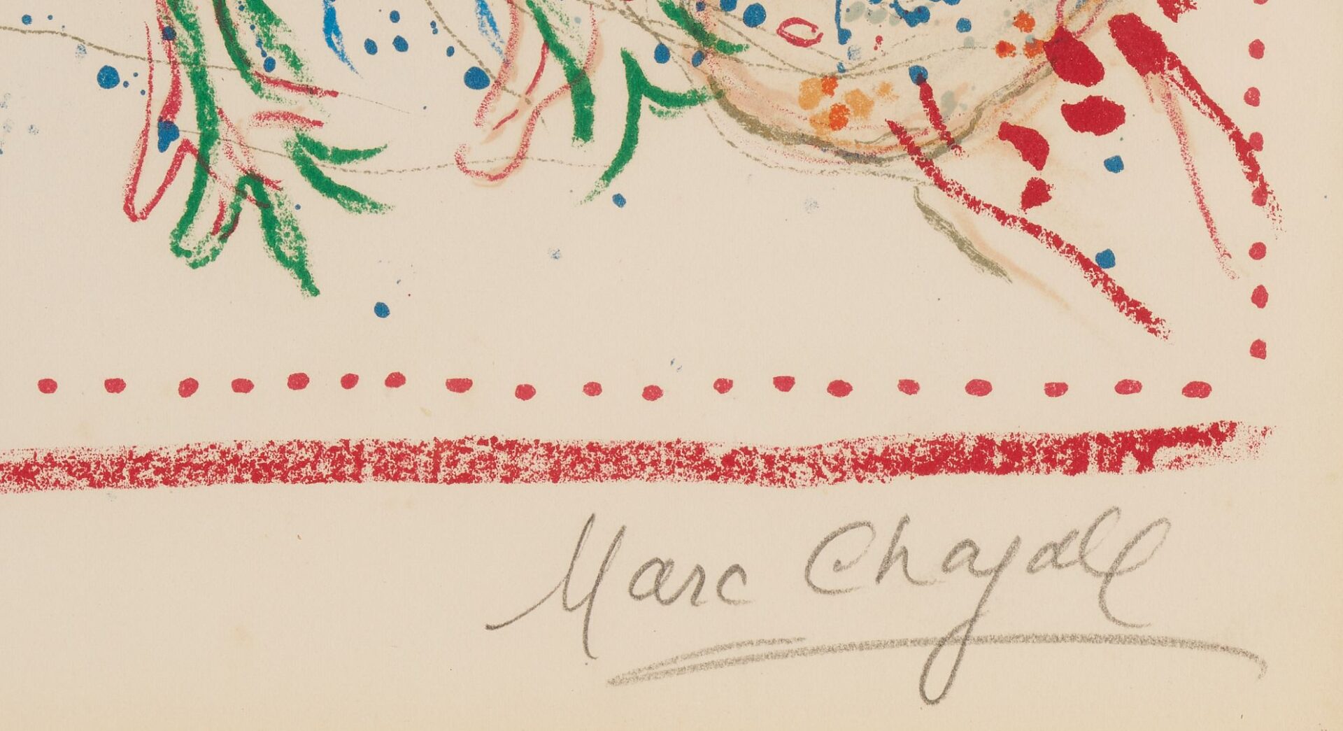 Lot 412: Marc Chagall Signed Lithograph, Chasing The Bluebird (La Chasse a l’Oiseau bleu)