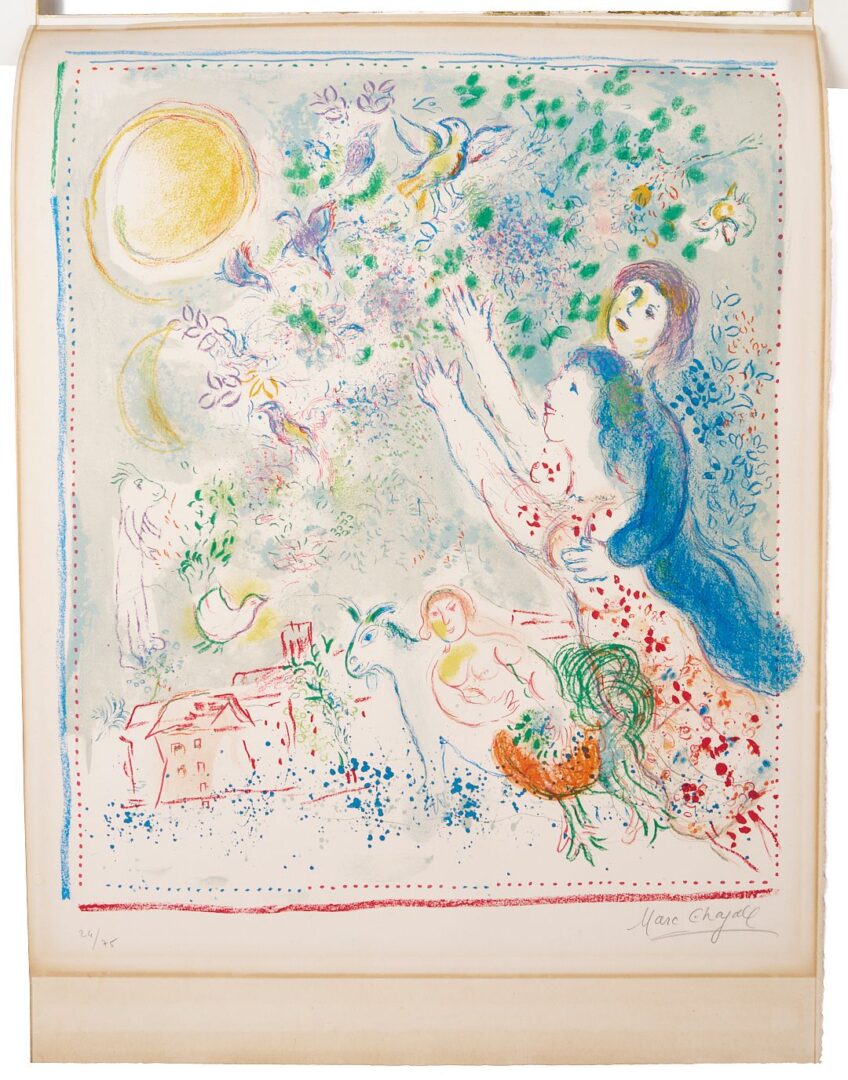 Lot 412: Marc Chagall Signed Lithograph, Chasing The Bluebird (La Chasse a l’Oiseau bleu)