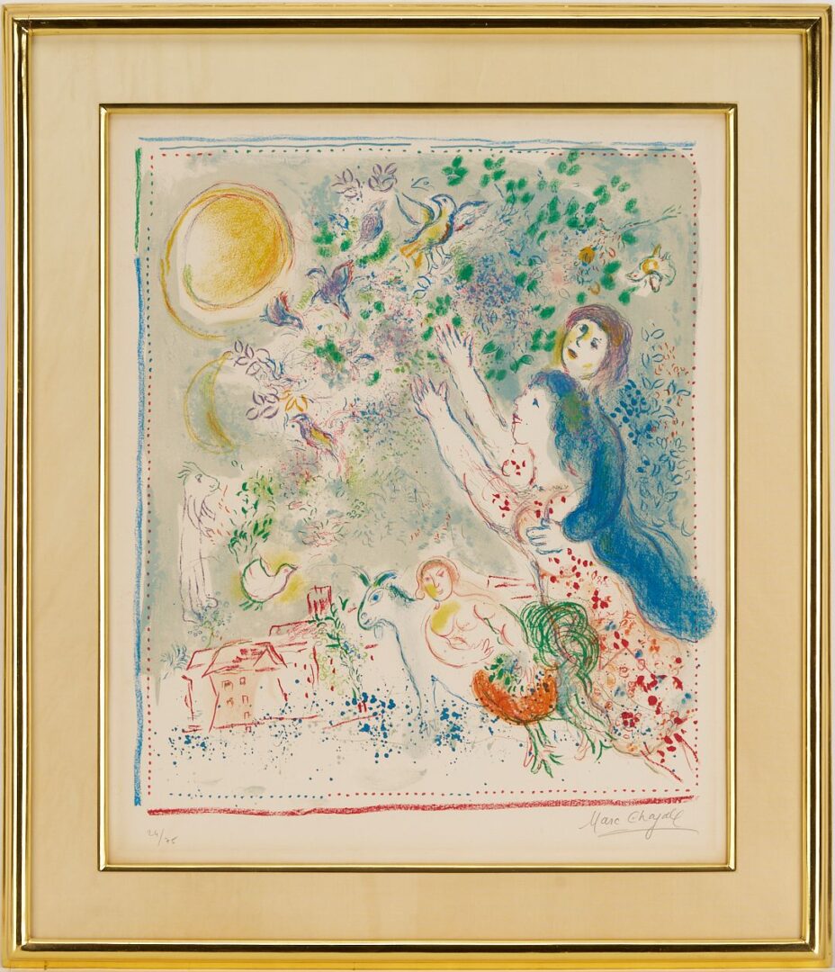Lot 412: Marc Chagall Signed Lithograph, Chasing The Bluebird (La Chasse a l’Oiseau bleu)