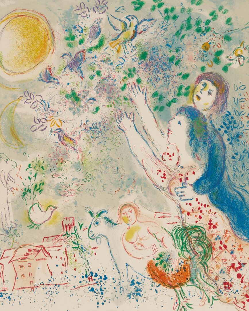 Lot 412: Marc Chagall Signed Lithograph, Chasing The Bluebird (La Chasse a l’Oiseau bleu)