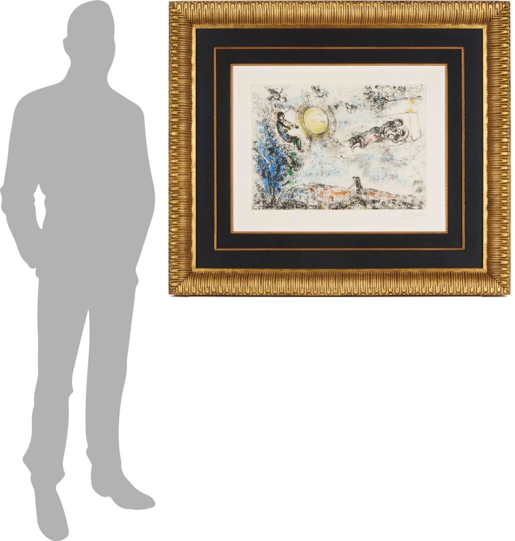 Lot 413: Marc Chagall Etching & Aquatint, Les Amoureux dans le ciel a St Paul