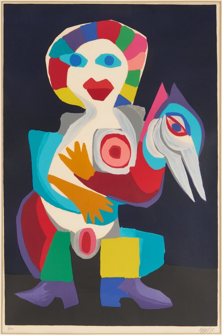 Lot 416: Large Karel Appel Signed Lithograph, Woman with Bird