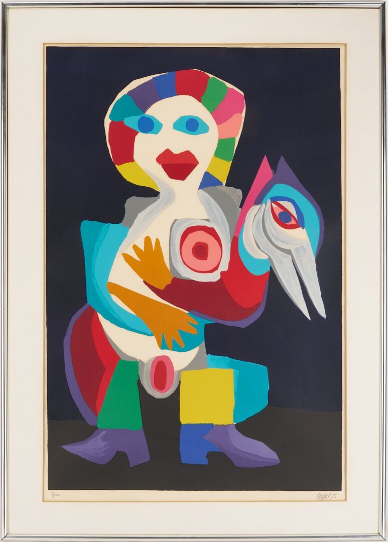 Lot 416: Large Karel Appel Signed Lithograph, Woman with Bird