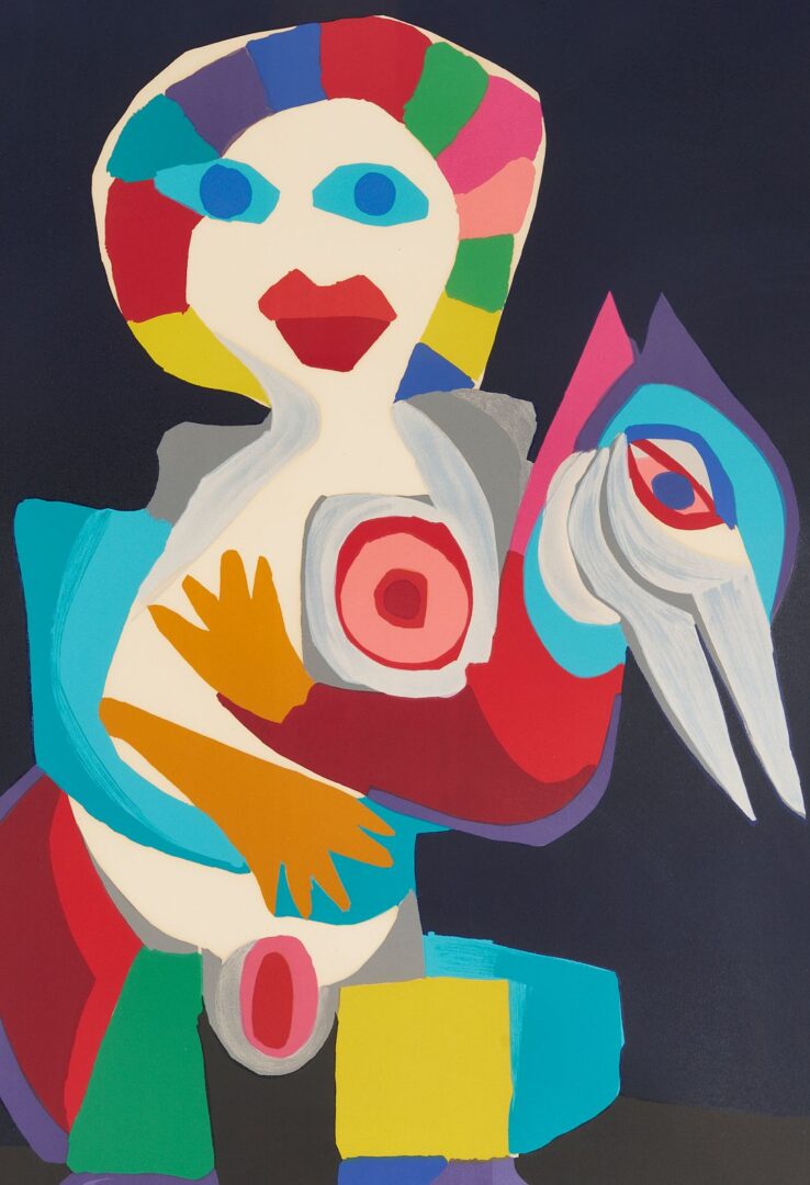Lot 416: Large Karel Appel Signed Lithograph, Woman with Bird