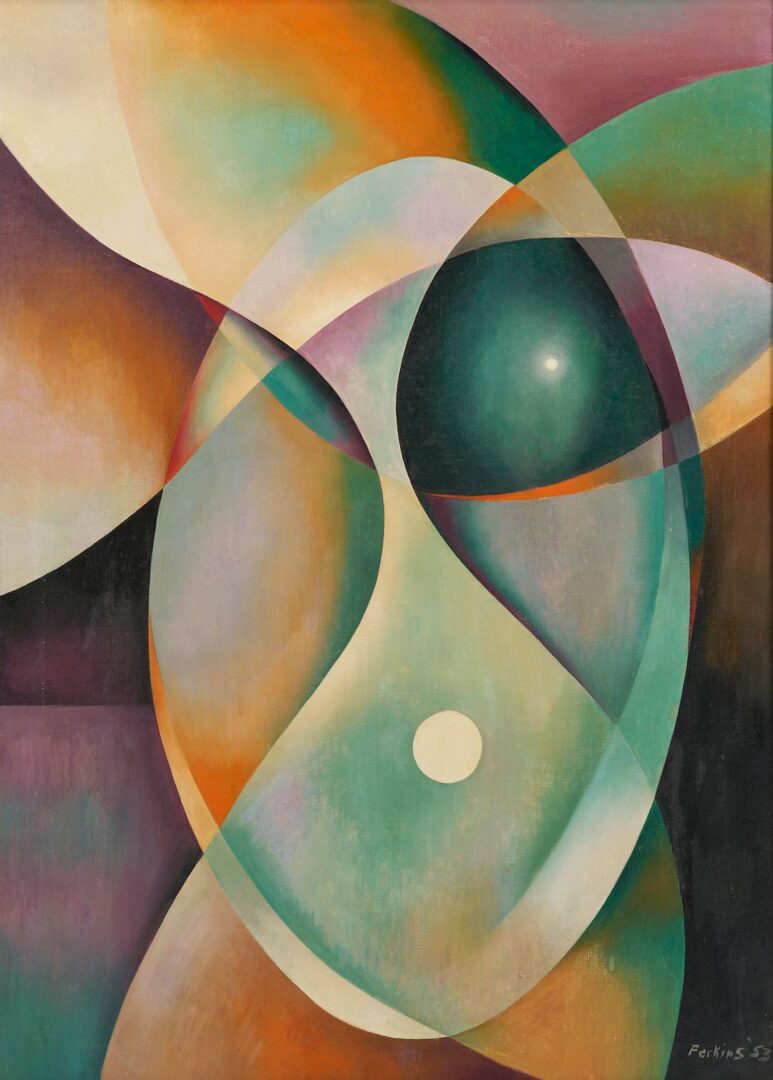Lot 420: Philip Perkins abstract O/C, “Wind of the Dog Star”