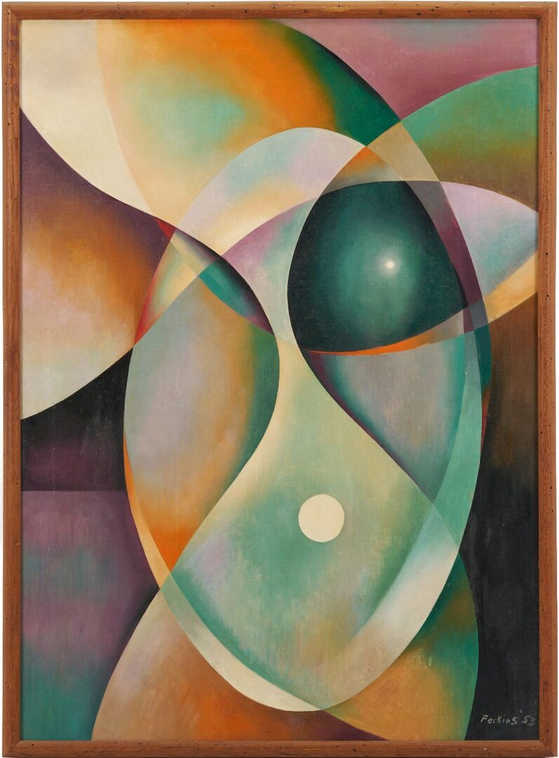 Lot 420: Philip Perkins abstract O/C, “Wind of the Dog Star”