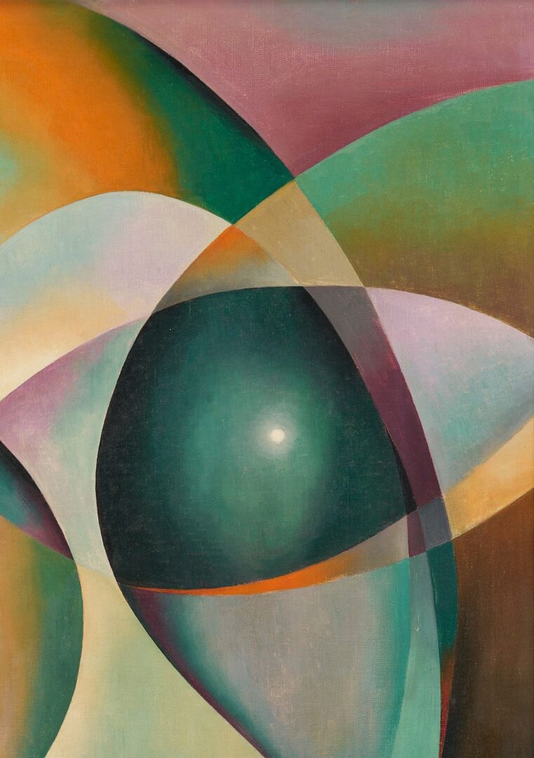 Lot 420: Philip Perkins abstract O/C, “Wind of the Dog Star”
