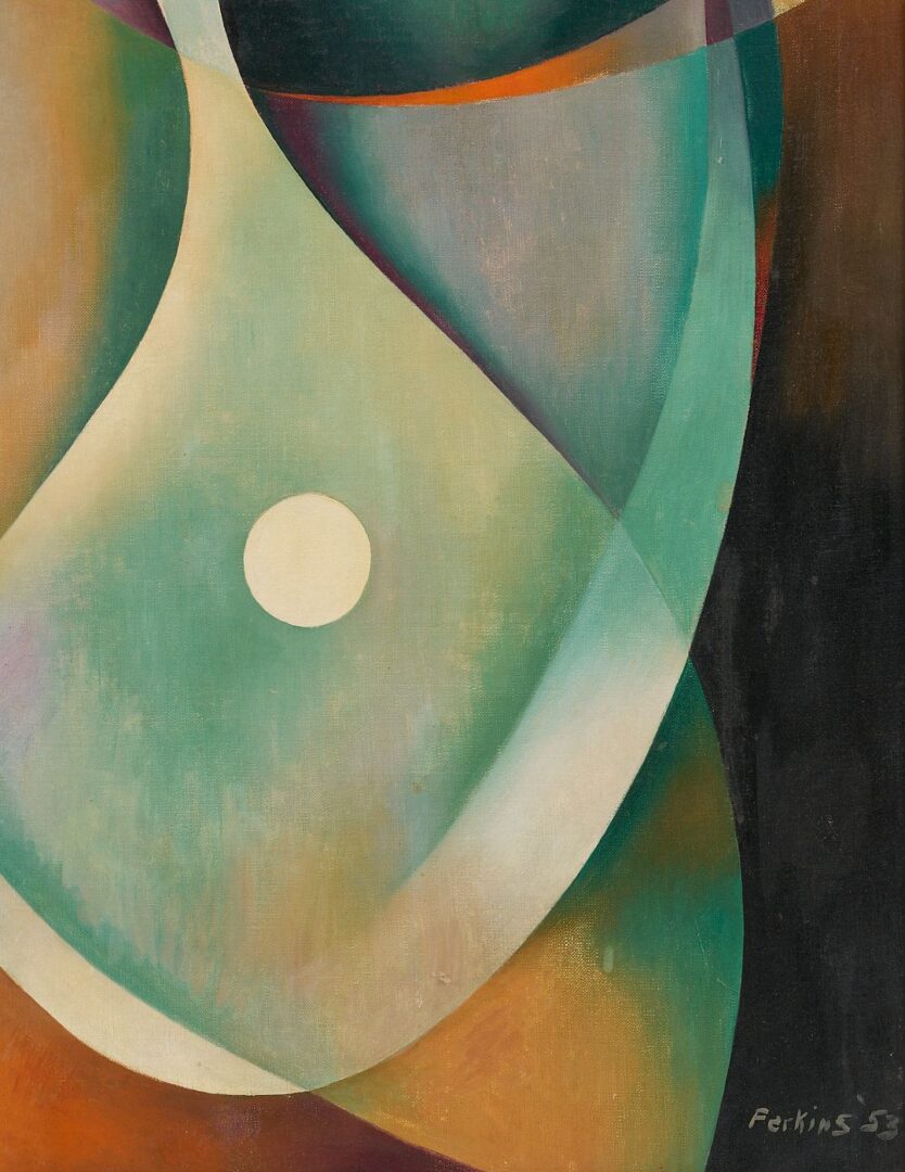 Lot 420: Philip Perkins abstract O/C, “Wind of the Dog Star”