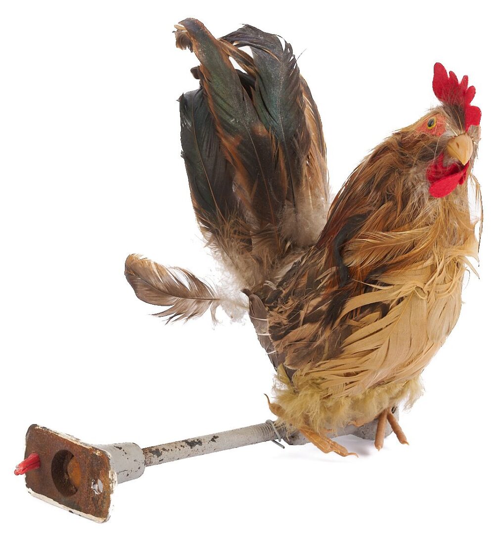 Lot 422: Jim Hubbman W/C Chicken Painting, Labor Negotiations, & Related Rooster Model