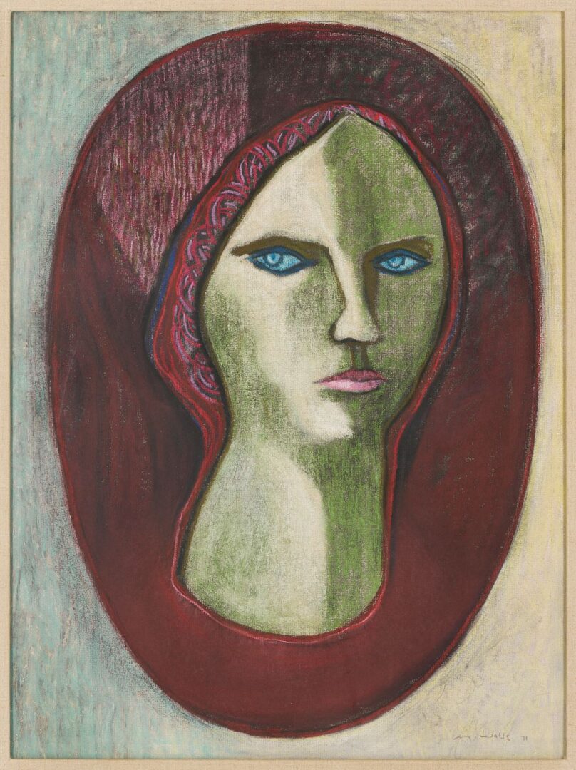Lot 425: Meyer Wolfe Pastel Portrait, Head of a Woman, Poss. Louise Dahl-Wolfe