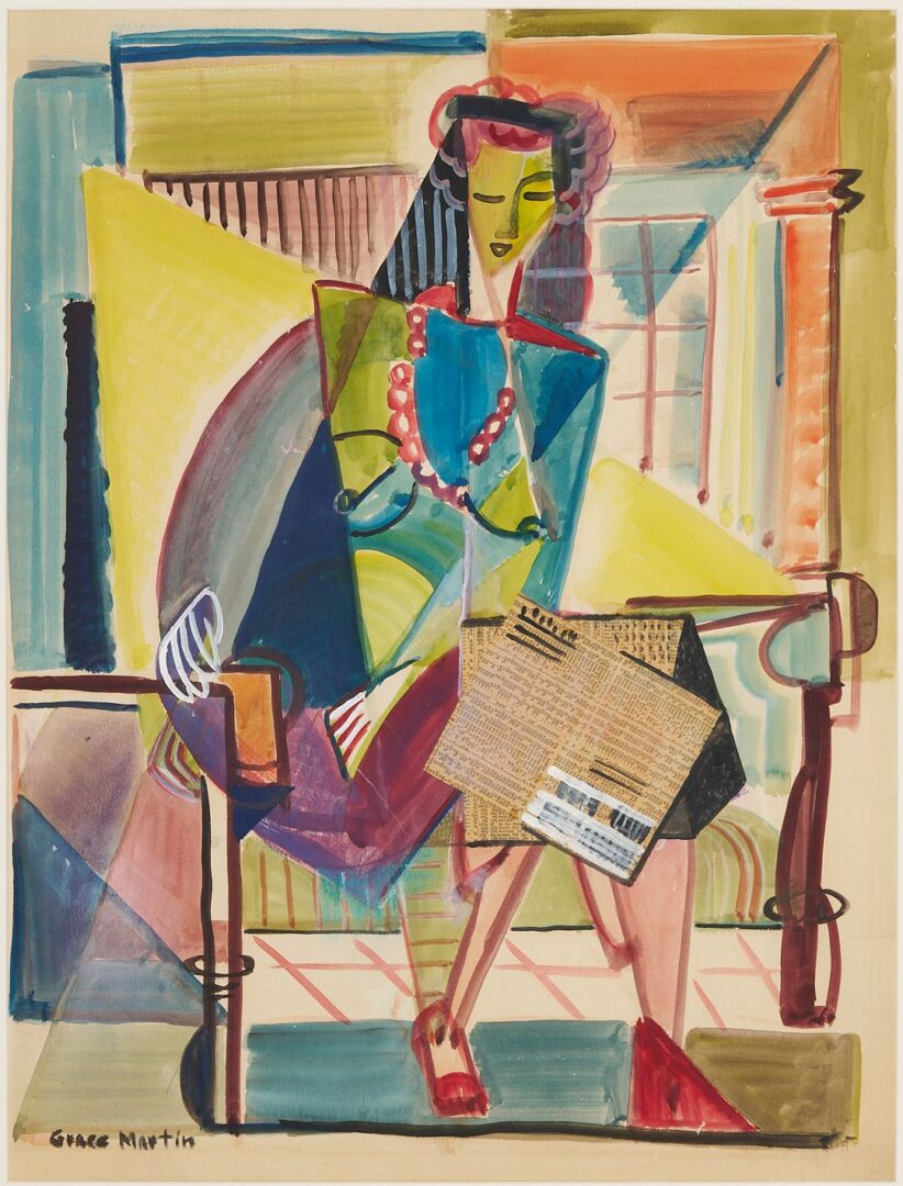 Lot 429: Grace Martin Taylor Mixed Media Cubist Portait of a Woman