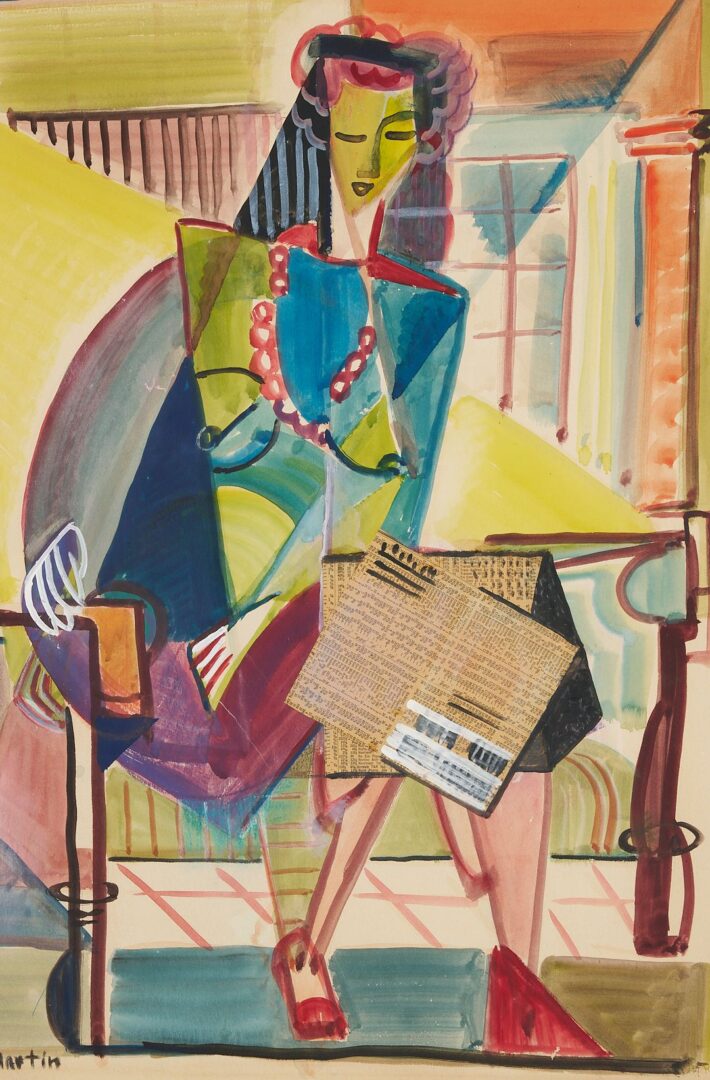 Lot 429: Grace Martin Taylor Mixed Media Cubist Portait of a Woman